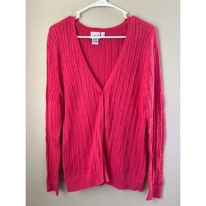 VTG BFA Classics‎ Cable Knit Button Cardigan Sweater Pink M Retro Cozy Feminine